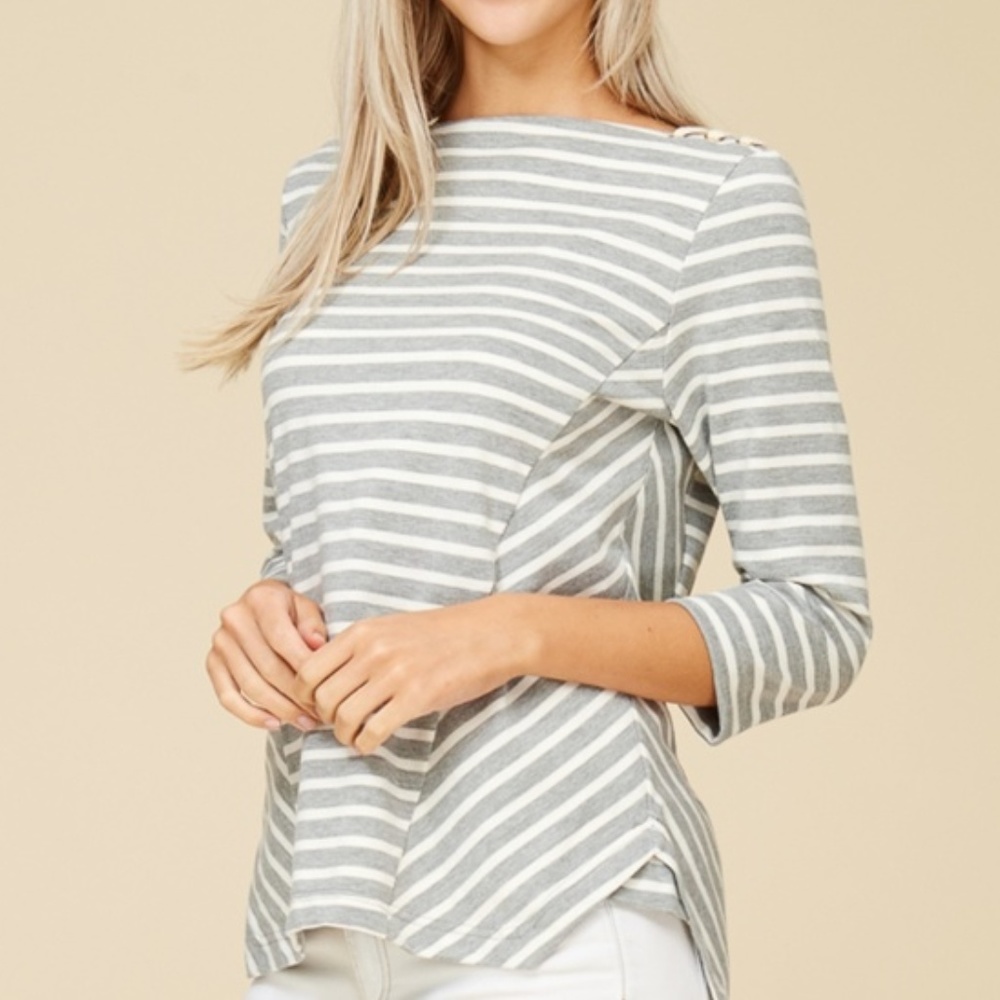 Crescent - NWT Cotton Stripe Laced Shoulder Sweatshirt GREY SML